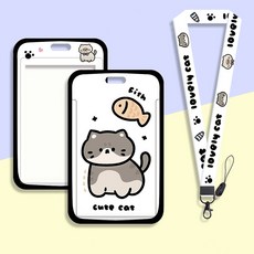 귀여운 카드케이스 목걸이 카드목걸이 사원증 교통 카드, 1개, 붕어빵 코숏 냥이
