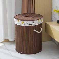 세탁물 수납 바스켓 접이식 대나무 빨래바구니 유선, AF. 커피 직경 35 높이 45