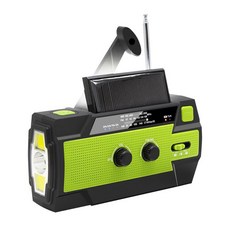 凱琦家居 手搖發電應急收音機 附LED手電筒 太陽能充電 4000mAh行動電源, 綠色, 4000mah/IPX3防水