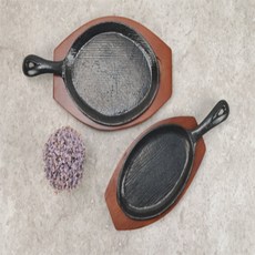 제오오스토어 타원 후라이팬 철판 식당용 플레이트 식기, 03. 손타원후라이 주물팬+목판 1호