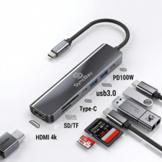 싱크베이 초고속 4K HDMI USB C타입 7포트 멀티 허브, 1개, 그레이