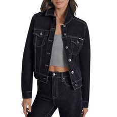 DKNY 가슴 주머니가 있는 여성용 데님 재킷 뱅커스 잉크 L 292316