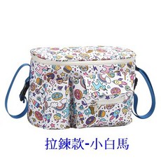 100豆豆購物 大款多功能寶寶推車掛包 可肩背或掛式, 拉鍊款-小白馬色