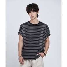[리메인세컨드] 잔 스트라이프 오버핏 반팔 티셔츠 [블랙]