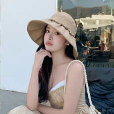 夏季戶外可折疊大簷防曬遮陽帽, 卡其色