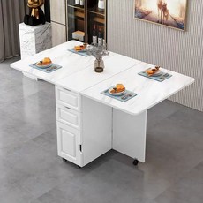 접이식 테이블 수납형 간이식탁 베드 식탁 원목 이동식 이동식식탁 폴딩 원룸 다이닝, AH. 140x80 고급 레일 포함 흰색+흰색 돌