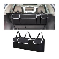 뚜껑이 있는 오실리 자동차 트렁크 정리함 4개의 포켓과 3개의 조절 가능한 스트랩이 뒷좌석 걸이식 보관 가방 방수 PVC 접이식 카고백 SUV MPV용 실내 액세서리, 뚜껑이 있는 자동차 트렁크 정리함 4개의 포켓과 3개의, 1개