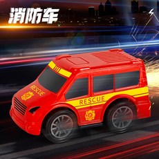 火石慣性小汽車 迴力合金車 玩具 迷你卡通閃電車 警車 模型男孩玩具車, 【消防車款】火石慣性閃光車, 1個