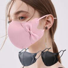 99%자외선차단 숨쉬기 편안한 리본 마스크, 딥그레이+로즈핑크+블랙, 1세트, 3개입