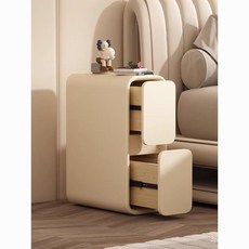 OFIN 奶油色床頭櫃 輕奢法式實木小型超窄夾縫迷你床邊櫃, A01深灰色【靜音滑軌】,50*40*47【免安裝】, 1個