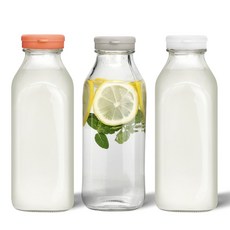 헥사 사각유리병 실리콘캡 1000ml 3P 스무디병 우유병 보틀 공병, 헥사 사각유리병 1L_3P 피치