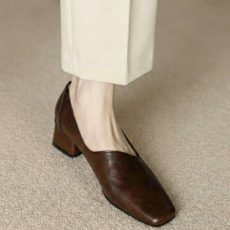 밀슨 여성 복고풍 펌프스 힐 발편한 스퀘어토 통굽 구두 4.5cm