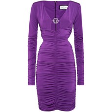 필립플레인 로고 장식 주름 미니 드레스