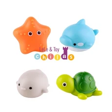感應發光動物 洗澡玩具 (含燈光撈魚網), 烏龜＋海星＋企鵝＋海豚, 1套