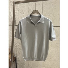 男士純色海鷗領針織短袖POLO衫