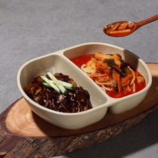 [짬짜면 그릇] 짜장면 짬뽕 탕짜면 자장면 중국집 반반 멜라민 짬짜 면기, 2개, 마블