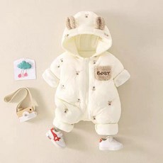 겨울옷 귀여운 곰돌이 아우터 외출용 따뜻한 겨울용, 73 7개월8.5kg, 1개, 베이지 자수
