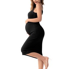 [ 938983 ] 써니바이 여성용 골지 니트 임산부 드레스 여름 민소매 바디콘 캐주얼 탱크 의상 블랙 M