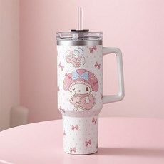 Tiger Pavilion 304 스테인리스 스틸 캐릭터 대용량 텀블러, 1개, 핑크 리본