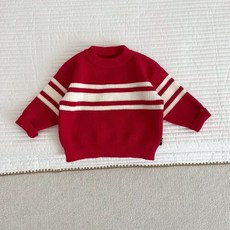 Hi！Kids冬季寶寶長袖針織毛衣，嬰幼兒套頭上衣，紅色拜年服