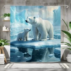 북극곰 샤워 커튼 북극 목욕 커튼 방수 패브릭 욕실 장식 얼음 빙하 블루 화이트 자연 디자인