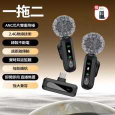 HONLAI 無線麥克風 一拖二領夾式收音 DSP與ANC雙重降噪 2.4G低延遲傳輸, 【降噪款一拖二】Type-C/平果通用款