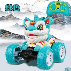 淘氣寶貝 舞獅造型翻滾車 遙控車 炫酷燈光 翻滾特技 親子互動, 綠色, 1個