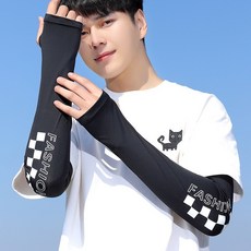 潮款棋盤格防曬冰袖男士夏季冰絲袖套防紫外線帥氣高品質大碼套袖, 1雙灰色,高檔冰絲【100-180斤內】, 1個