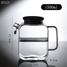 DFMEI 冰箱冷水壺玻璃冷泡茶壺冰水壺涼茶冷萃涼水杯耐高溫家用儲水夏天, 1個, 1500ml(耐熱&密封):如圖, 1L