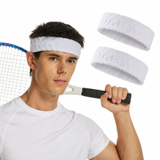 ZHEYE 순면 기능성 땀흡수 스포츠 헤드밴드 운동 등산 축구 머리띠, 2개, 흰색