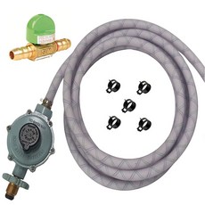 LPG호스 5k압력조정기 쌍관버너고화력 업소용3구주물버너 중간밸브 집게밴드, 1개, 가스압력조정기5k+밸브+투명호스5m