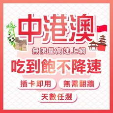 中港澳網卡| 聯通訊號 | 高速流量吃到飽/不降速 | 免翻牆 實體卡 3-30天, 1個, 15天, 吃到飽