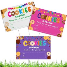 Cinnvoice 3팩 Cookies Sold Here Yard 표지판 30.5 x 45.7cm(12 x 18인치) 금속 말뚝 부대 회원 쿠키 판매 사인 비닐 및 골판지 플라스