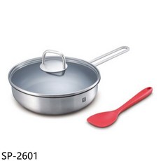 不鏽鋼深煎鍋搭配矽膠鍋鏟，導熱均勻透明鍋蓋設計，煎煮炒炸多功能, SP-2601