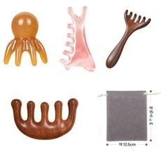 [대욱] 문어괄사도구 마사지 빗 두피 경락 마사지 빗, 핑크색+나무색*3 A, 1세트