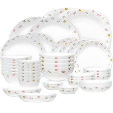 Bacile Petit Flower 6人份居家套餐 42件組, 飯碗 6p + 湯碗 6p + 醬料碟 4p + 小菜碟 4p + 中菜碟 6p + 大菜碟 2p + 圓形小盤 4p + 圓形大盤 2p + 麵碗 4p + 方形盤 2p + 沙拉碗 2p, 1套, 白色