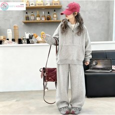 키즈목마 봄가을 여아 상하복 세트 초등학생 주니어 앞주머니 반집업 티셔츠+츄리닝 바지 상하복827