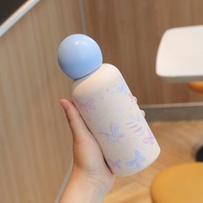 創意兒童保溫杯 輕奢設計 戶外學生迷你杯, 1個, 大鼻花紋藍色 400Ml