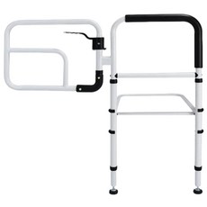 輔助起身床邊助力架 加粗防滑扶手 高度可調 90°旋轉 扁管設計, 白色+黑色, 1個