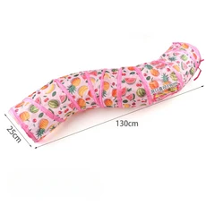 접이식 긴/사각형 고양이 터널 장난감 여름 과일 인쇄 롤링 공이있는 대화 형 애완 동물 놀이터 큐브, 05 S Way, 1