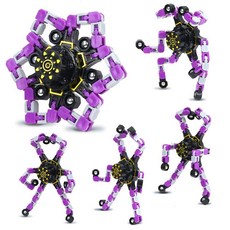 피젯 장난감 4개 대량 변형 가능한 피젯 스피너 어린이 및 성인용 스트레스 완화 감각 장난감 로봇 스피너 장난감 발렌타인 데이 선물 부활절 바구니 스터퍼 글로우 옐로, 퍼플