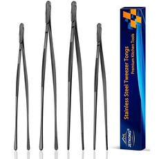 제트콩 주방 핀셋 4개 12인치 및 10인치 스테인리스 요리 세트 요리 수리 해산물 바비큐용 고정밀 집게(블랙), 12+10 Inch, Black, 1개