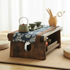 일본식 원복 다과상 소형 다도 찻상 다다미 접이식 테이블, 오픈 보드 테이블 소형- 60x34.5x24cm