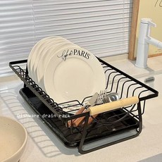 주방 식기 건조대 심플 자동 물빠짐 선반 그릇 수납 배수 정리 바구니, 블랙
