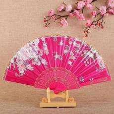 舞蹈扇子 綢佈金邊 複古風 裝飾扇, 1個, 玫紅色