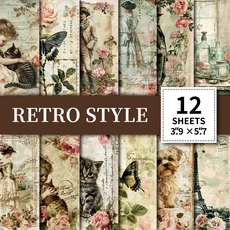 비뷰 아트 12팩 로맨틱 배경지 빈티지 감성 스크랩북 재료 (준크 저널 & 데쿠파주용), 01 12-sheet