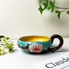 앤티크 엠보싱 매화 손잡이 볼옹기 칼국수그릇냉면그릇세트, 파랑+핑크, 1개