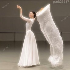 舞蹈扇 跳舞扇 長綢扇 廣場舞扇 純白色長稠真絲舞蹈扇子加長中國風民族舞古典舞廣場舞超僊女飄逸, 仿真絲【純白色】,扇骨一尺（總長1.8米）, 1個