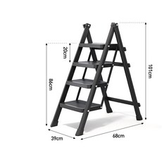 Precious Evyday 휴대용 가정용 접이식 사다리 미니 A형 다용도 안전 미끄럼 방지 페달 5단 4단 3단 2단, 블랙, 1개