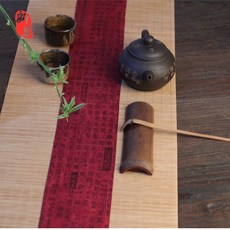 自在坊茶具 古文拼布竹茶蓆 180*30cm 棉麻布桌旗 茶席香席 茶道配件 竹席, 古文紅色款-180-30, 1個